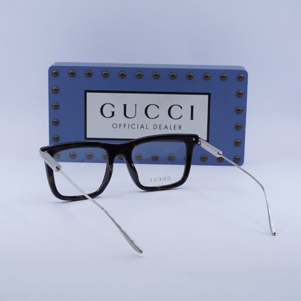 Gucci GG1438O 002 Square Eyeglasses 53mm Havana/Silver - Picture 7 of 12